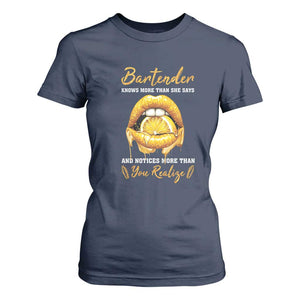 Bartender T Shirt For Women Knows More Than She Says TS09 Navy Print Your Wear