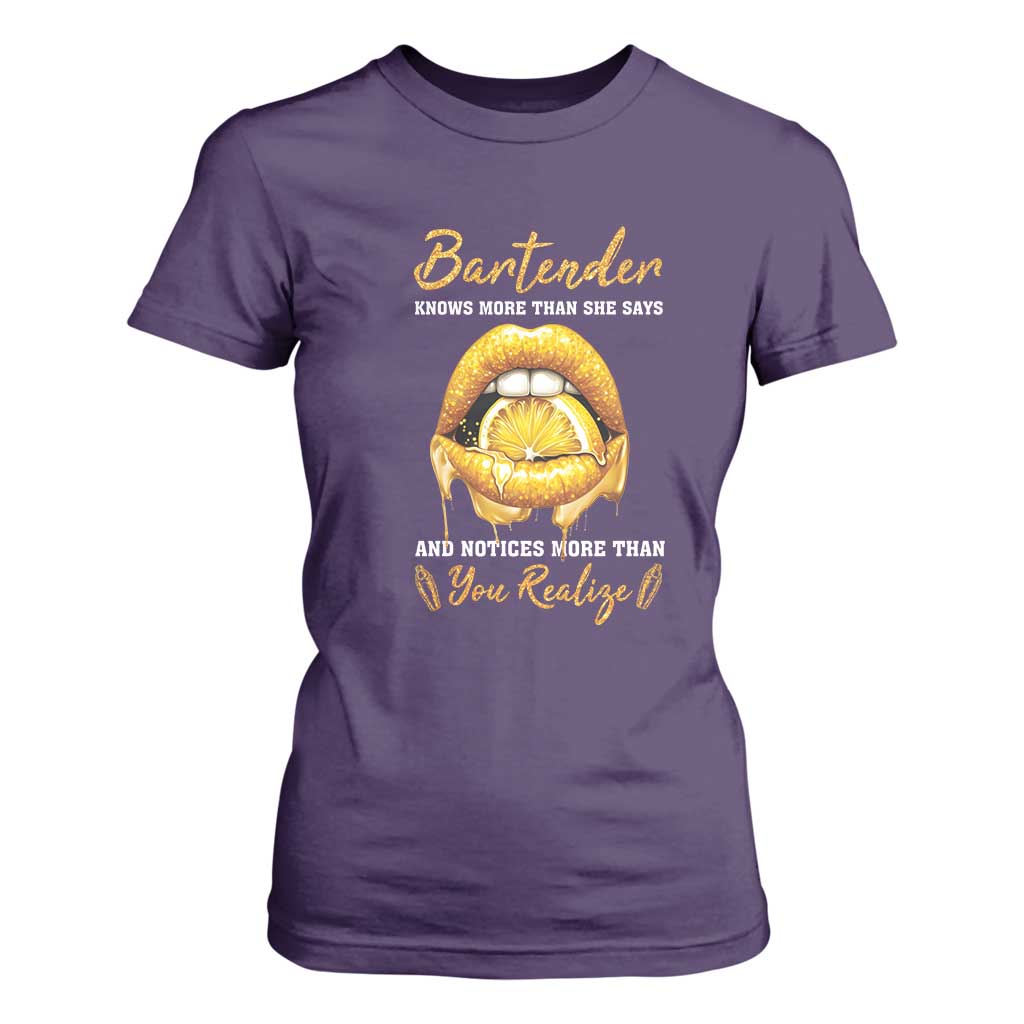 Bartender T Shirt For Women Knows More Than She Says TS09 Purple Print Your Wear