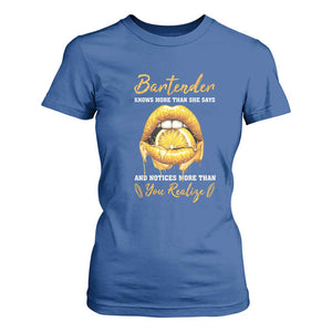 Bartender T Shirt For Women Knows More Than She Says TS09 Royal Blue Print Your Wear