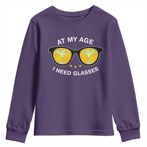 Funny Drinking At My Age I Need Glasses Youth Sweatshirt TS09 Purple Print Your Wear