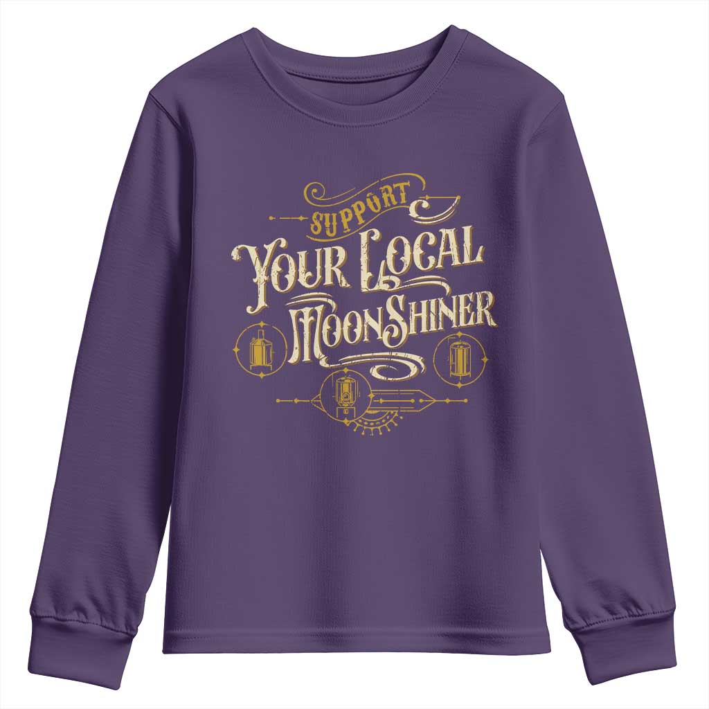 Moonshine Youth Sweatshirt Support Your Local Moonshiner Drinking TS09 Purple Print Your Wear
