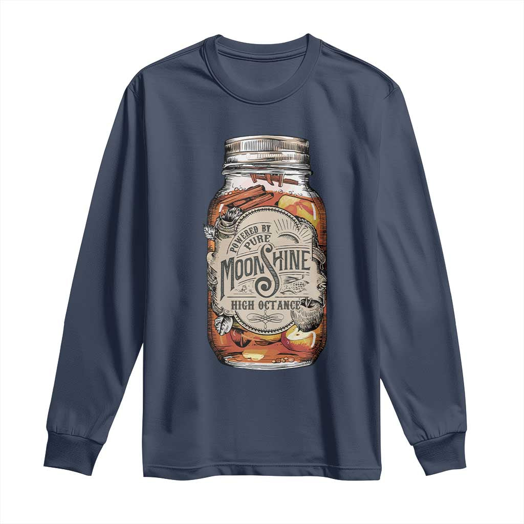 Drinking Powered By Pure Moonshine Long Sleeve Shirt TS09 Navy Print Your Wear
