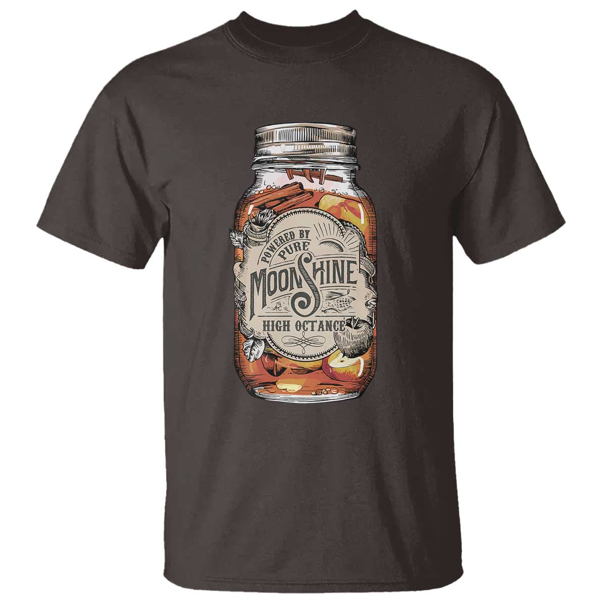 Drinking Powered By Pure Moonshine T Shirt TS09 Dark Chocolate Print Your Wear
