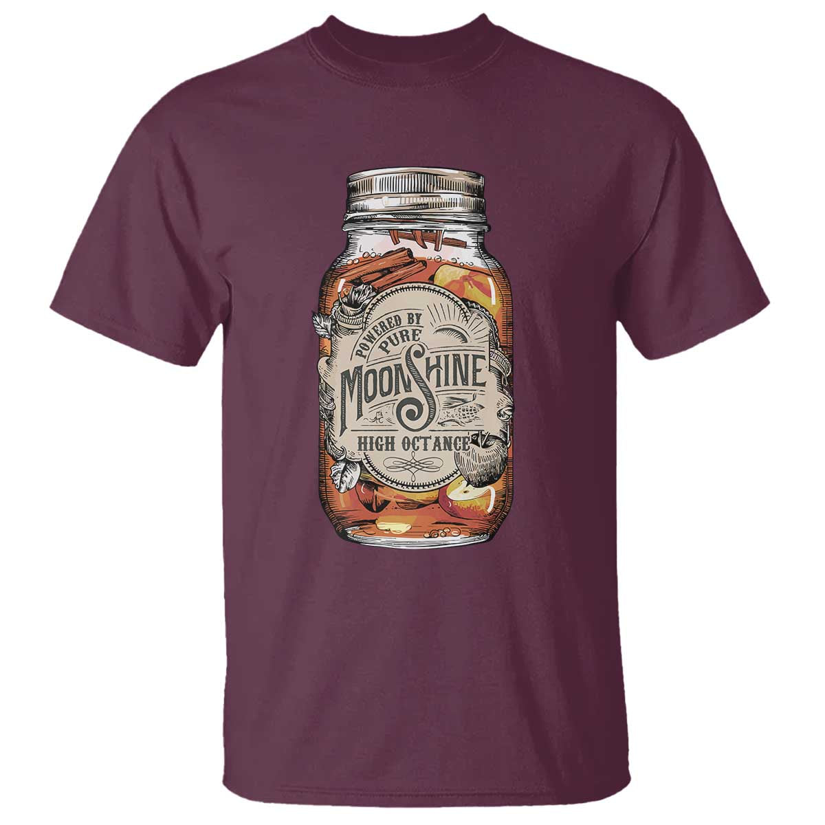Drinking Powered By Pure Moonshine T Shirt TS09 Maroon Print Your Wear