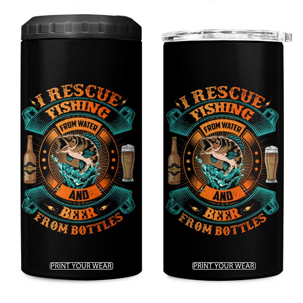 Funny Fishing Drinking 4 in 1 Can Cooler Tumbler I Rescue Fish From Water And Beer From Bottles TS09 One Size: 16 oz Black Print Your Wear