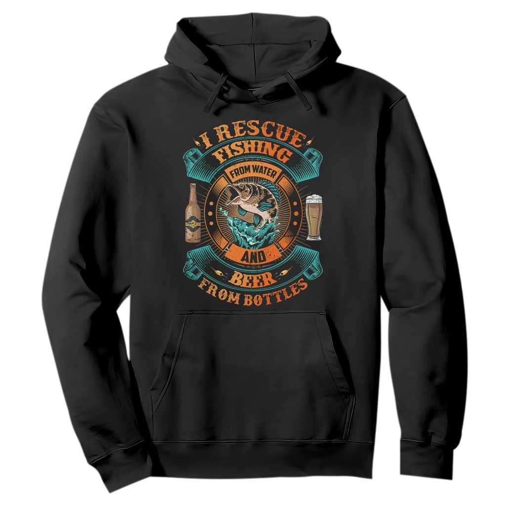 Funny Fishing Drinking Hoodie I Rescue Fish From Water And Beer From Bottles TS09 Black Print Your Wear