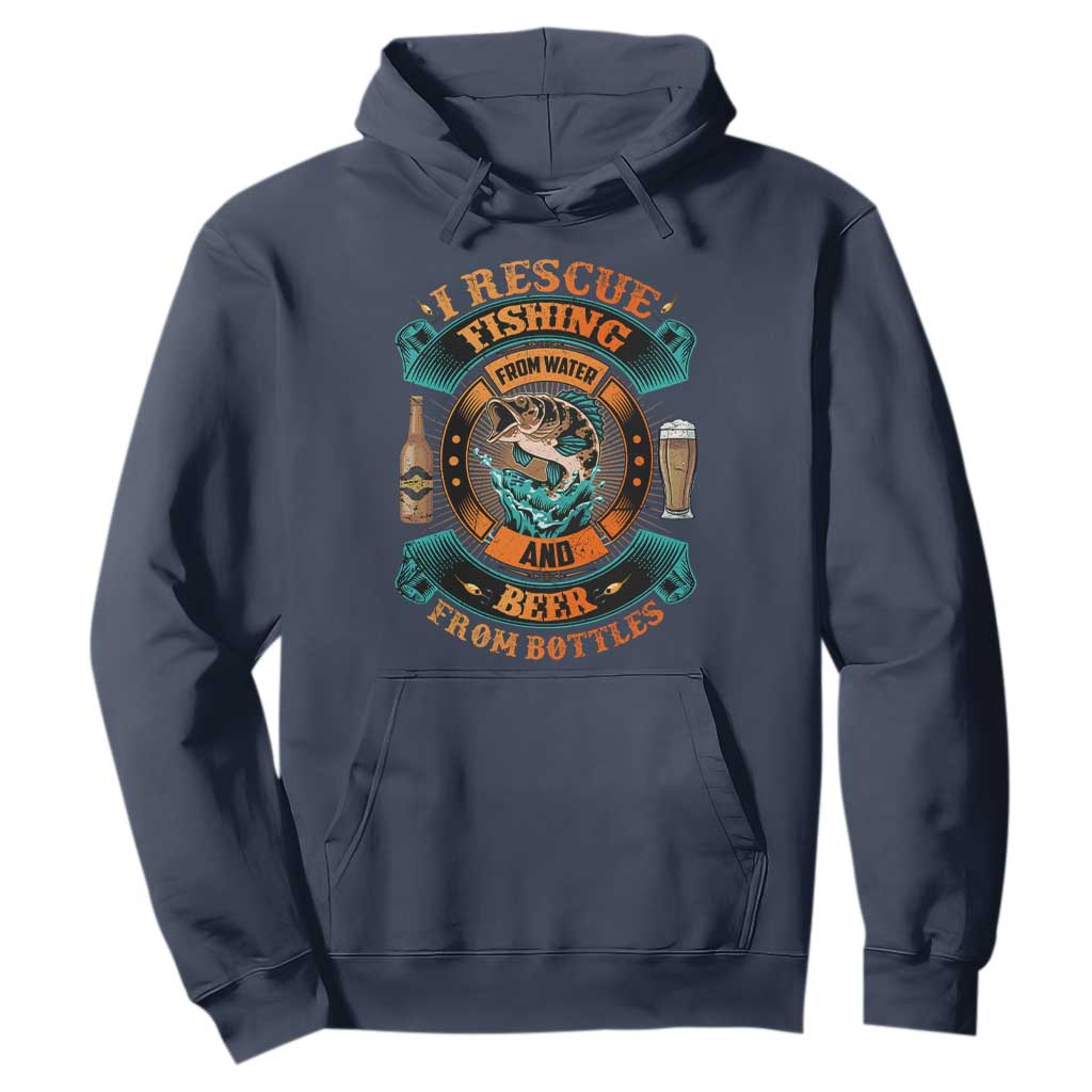 Funny Fishing Drinking Hoodie I Rescue Fish From Water And Beer From Bottles TS09 Navy Print Your Wear