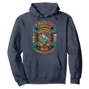 Funny Fishing Drinking Hoodie I Rescue Fish From Water And Beer From Bottles TS09 Navy Print Your Wear