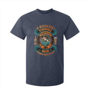 Funny Fishing Drinking T Shirt For Kid I Rescue Fish From Water And Beer From Bottles TS09 Navy Print Your Wear