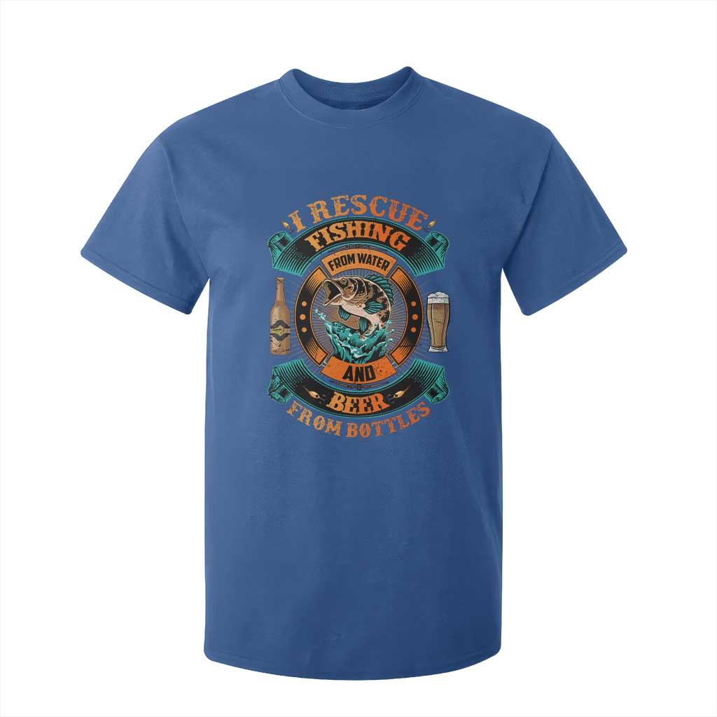 Funny Fishing Drinking T Shirt For Kid I Rescue Fish From Water And Beer From Bottles TS09 Royal Blue Print Your Wear