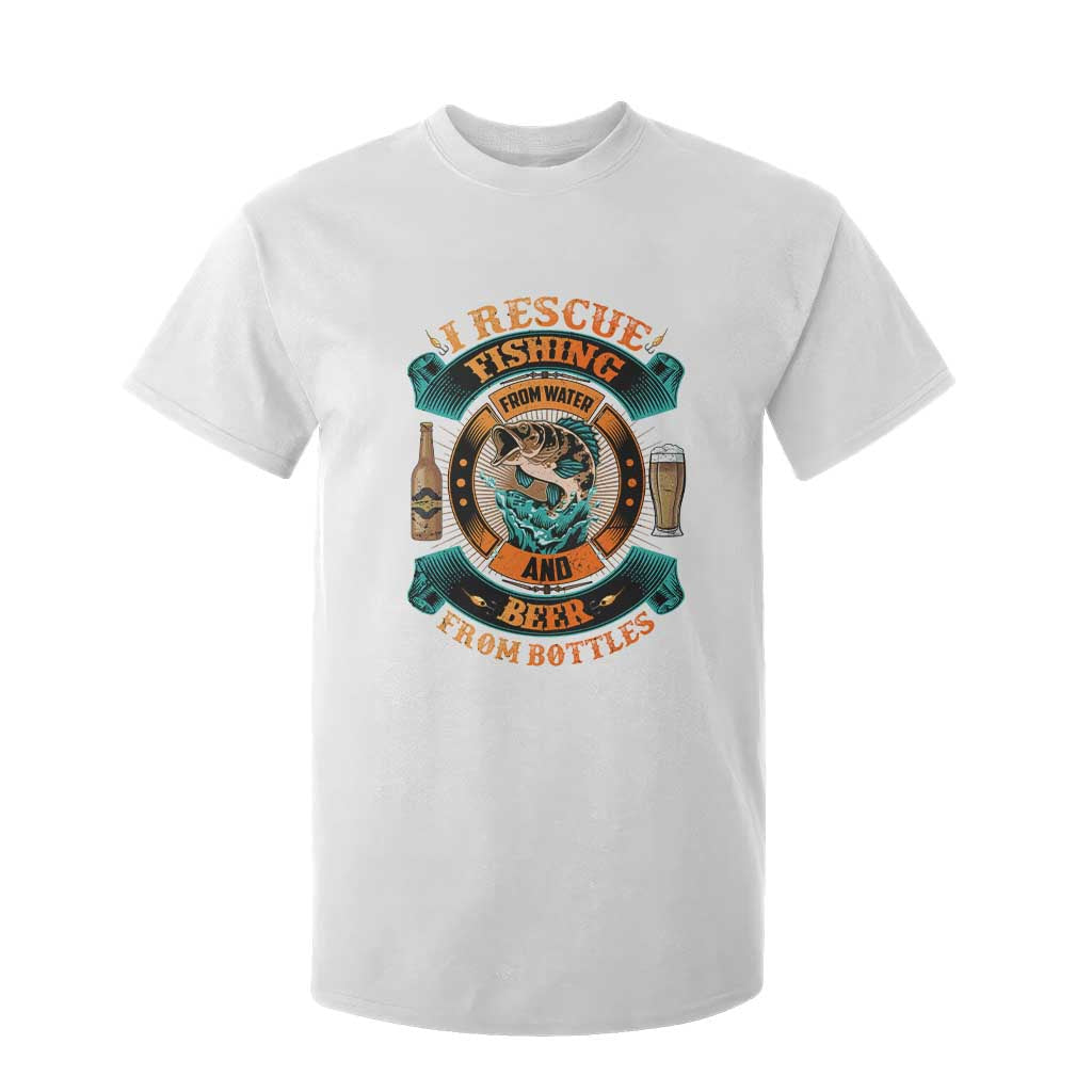 Funny Fishing Drinking T Shirt For Kid I Rescue Fish From Water And Beer From Bottles TS09 White Print Your Wear