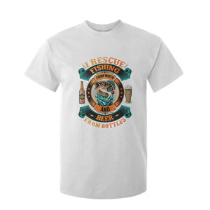Funny Fishing Drinking T Shirt For Kid I Rescue Fish From Water And Beer From Bottles TS09 White Print Your Wear