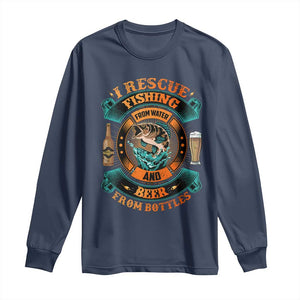 Funny Fishing Drinking Long Sleeve Shirt I Rescue Fish From Water And Beer From Bottles TS09 Navy Print Your Wear