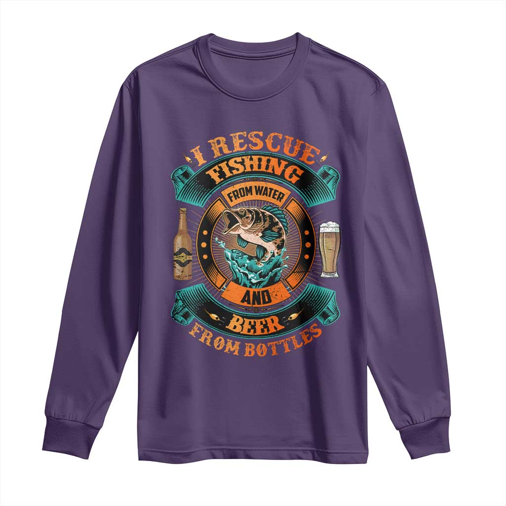 Funny Fishing Drinking Long Sleeve Shirt I Rescue Fish From Water And Beer From Bottles TS09 Purple Print Your Wear