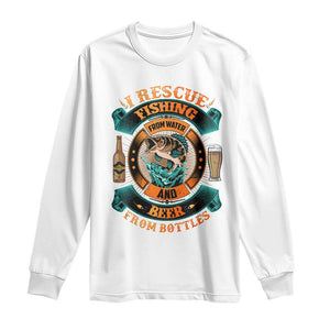 Funny Fishing Drinking Long Sleeve Shirt I Rescue Fish From Water And Beer From Bottles TS09 White Print Your Wear