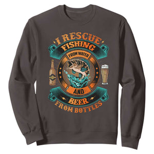 Funny Fishing Drinking Sweatshirt I Rescue Fish From Water And Beer From Bottles TS09 Dark Chocolate Print Your Wear