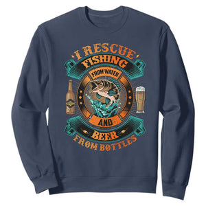 Funny Fishing Drinking Sweatshirt I Rescue Fish From Water And Beer From Bottles TS09 Navy Print Your Wear