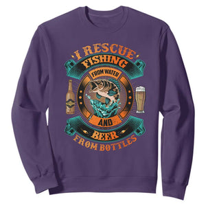 Funny Fishing Drinking Sweatshirt I Rescue Fish From Water And Beer From Bottles TS09 Purple Print Your Wear