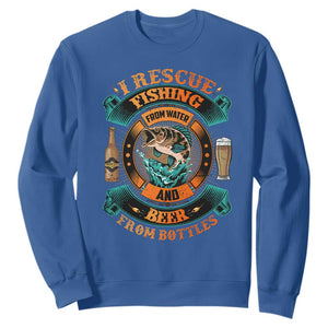 Funny Fishing Drinking Sweatshirt I Rescue Fish From Water And Beer From Bottles TS09 Royal Blue Print Your Wear