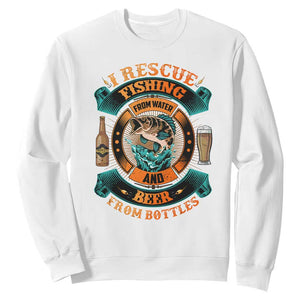 Funny Fishing Drinking Sweatshirt I Rescue Fish From Water And Beer From Bottles TS09 White Print Your Wear