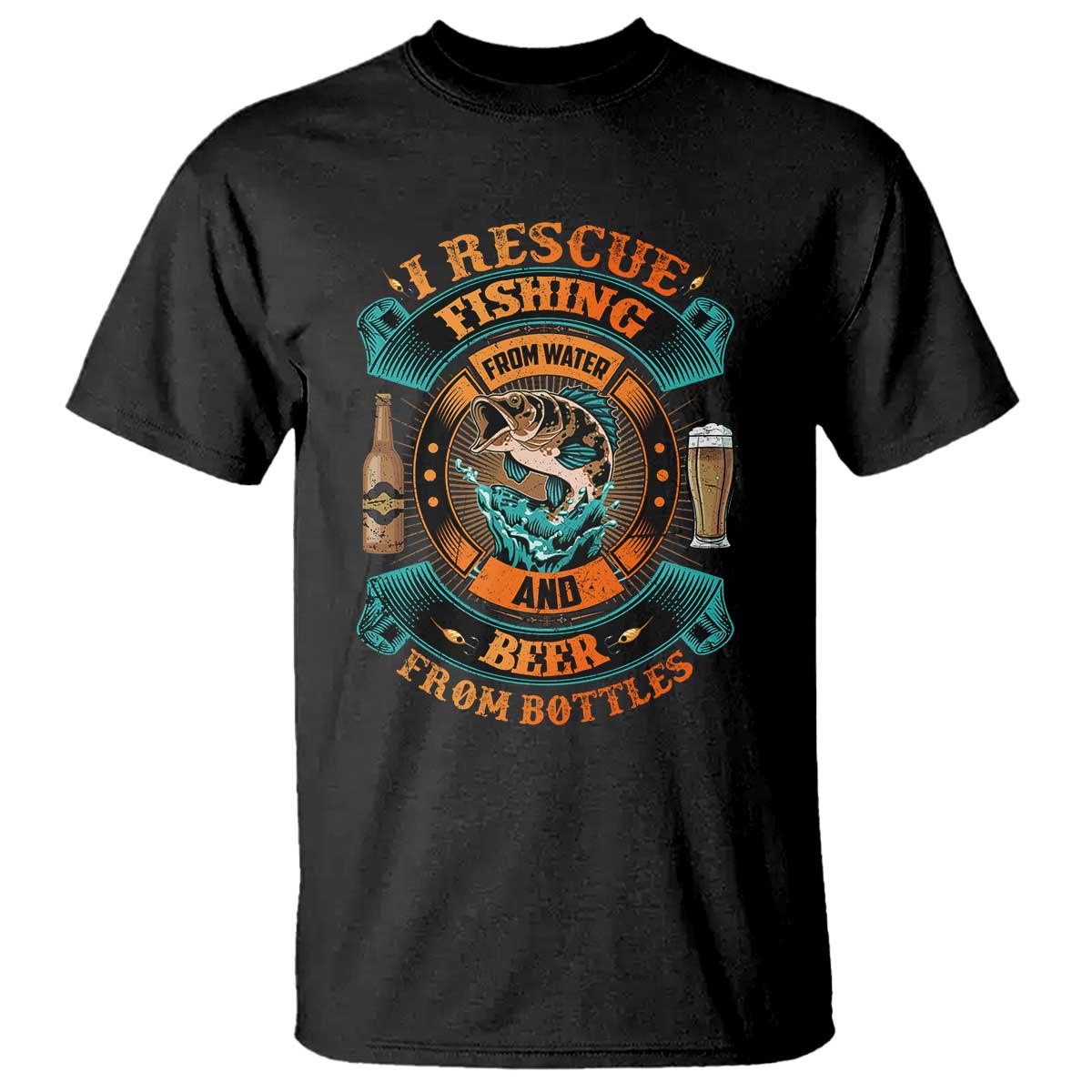 Funny Fishing Drinking T Shirt I Rescue Fish From Water And Beer From Bottles TS09 Black Print Your Wear