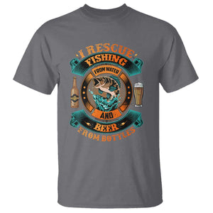 Funny Fishing Drinking T Shirt I Rescue Fish From Water And Beer From Bottles TS09 Charcoal Print Your Wear