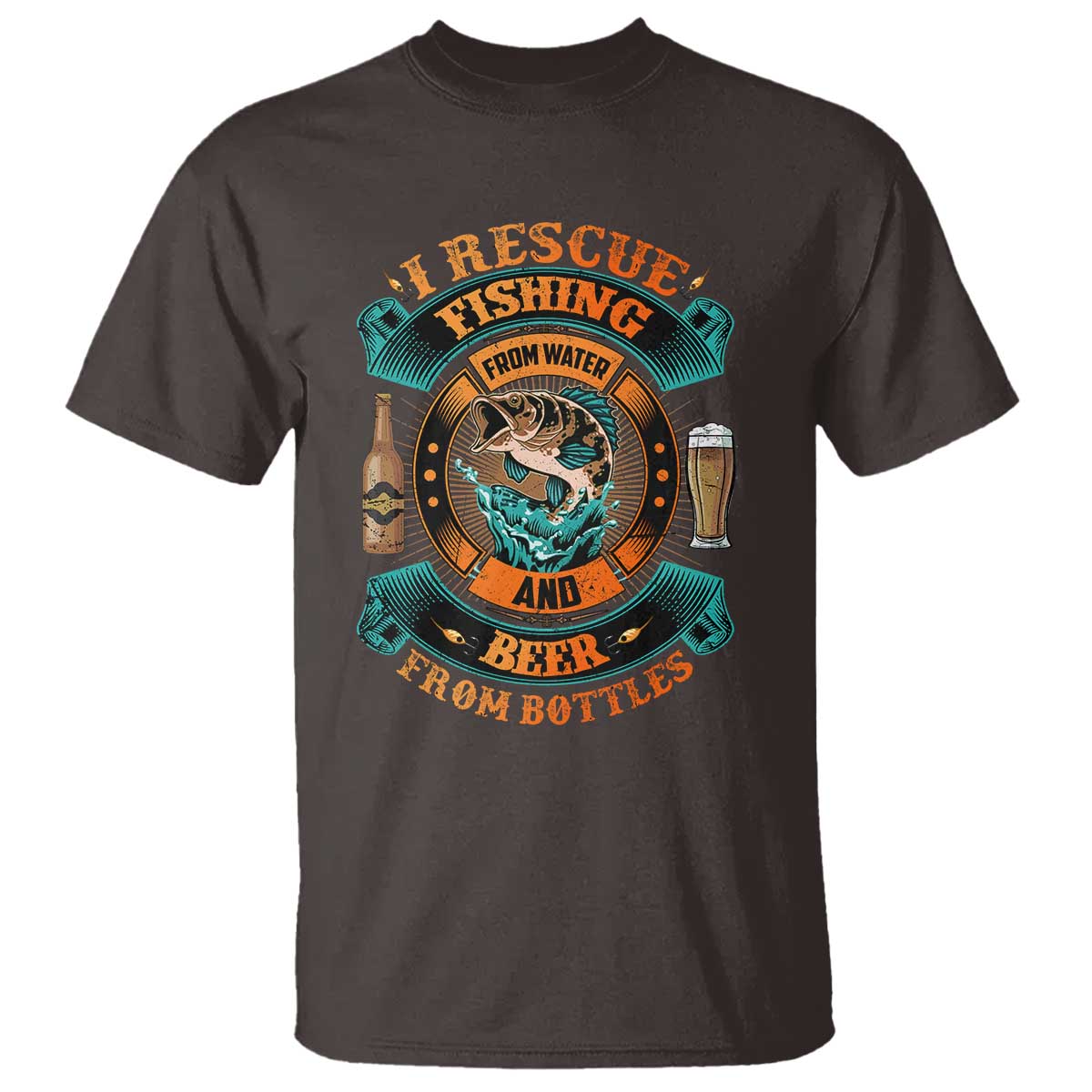 Funny Fishing Drinking T Shirt I Rescue Fish From Water And Beer From Bottles TS09 Dark Chocolate Print Your Wear