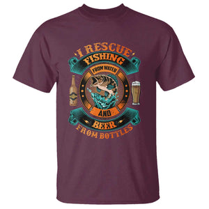 Funny Fishing Drinking T Shirt I Rescue Fish From Water And Beer From Bottles TS09 Maroon Print Your Wear