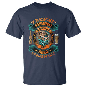 Funny Fishing Drinking T Shirt I Rescue Fish From Water And Beer From Bottles TS09 Navy Print Your Wear