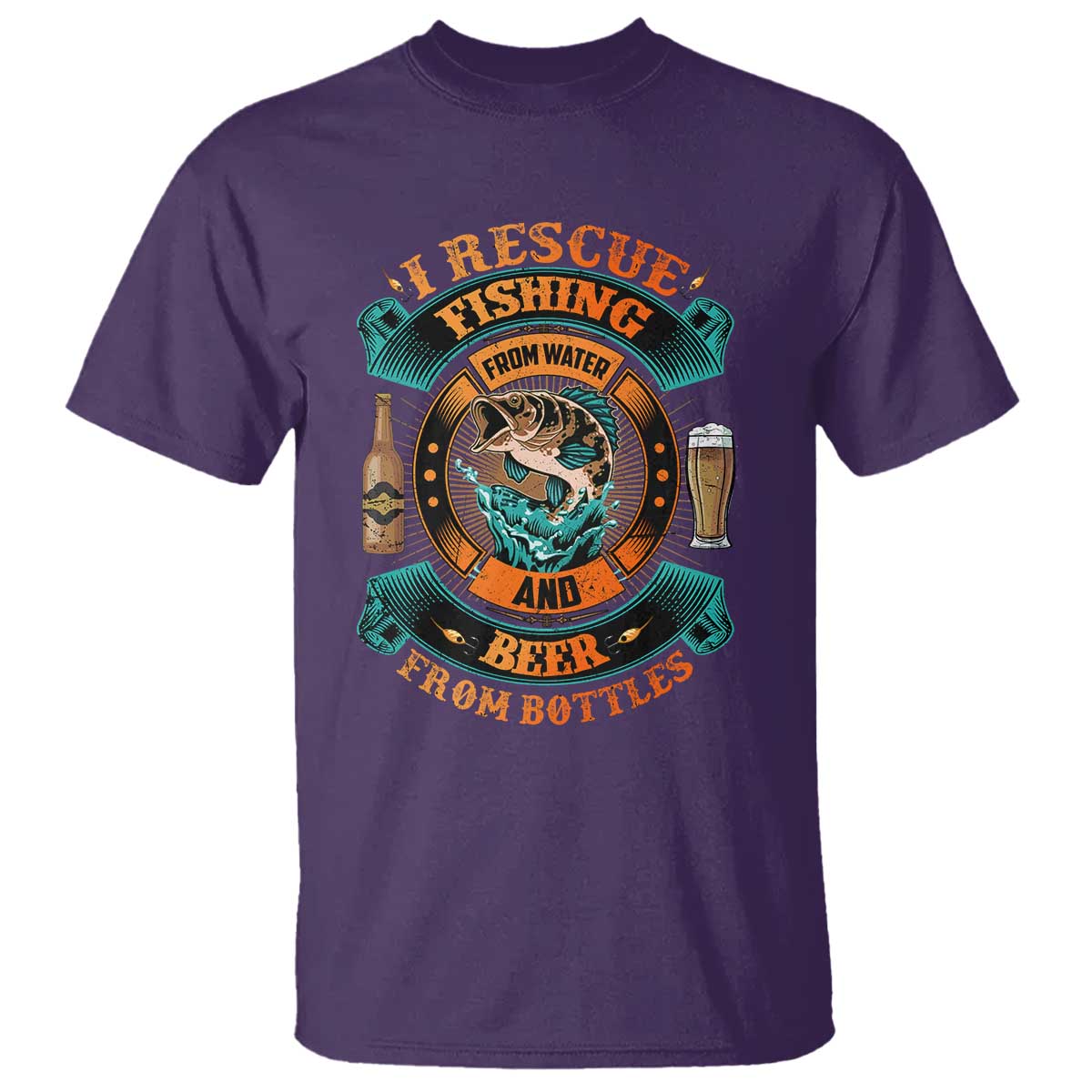 Funny Fishing Drinking T Shirt I Rescue Fish From Water And Beer From Bottles TS09 Purple Print Your Wear