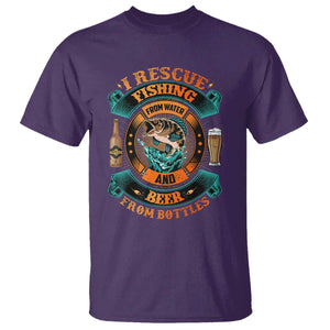 Funny Fishing Drinking T Shirt I Rescue Fish From Water And Beer From Bottles TS09 Purple Print Your Wear