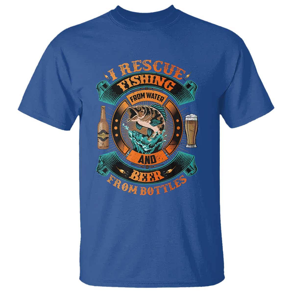 Funny Fishing Drinking T Shirt I Rescue Fish From Water And Beer From Bottles TS09 Royal Blue Print Your Wear