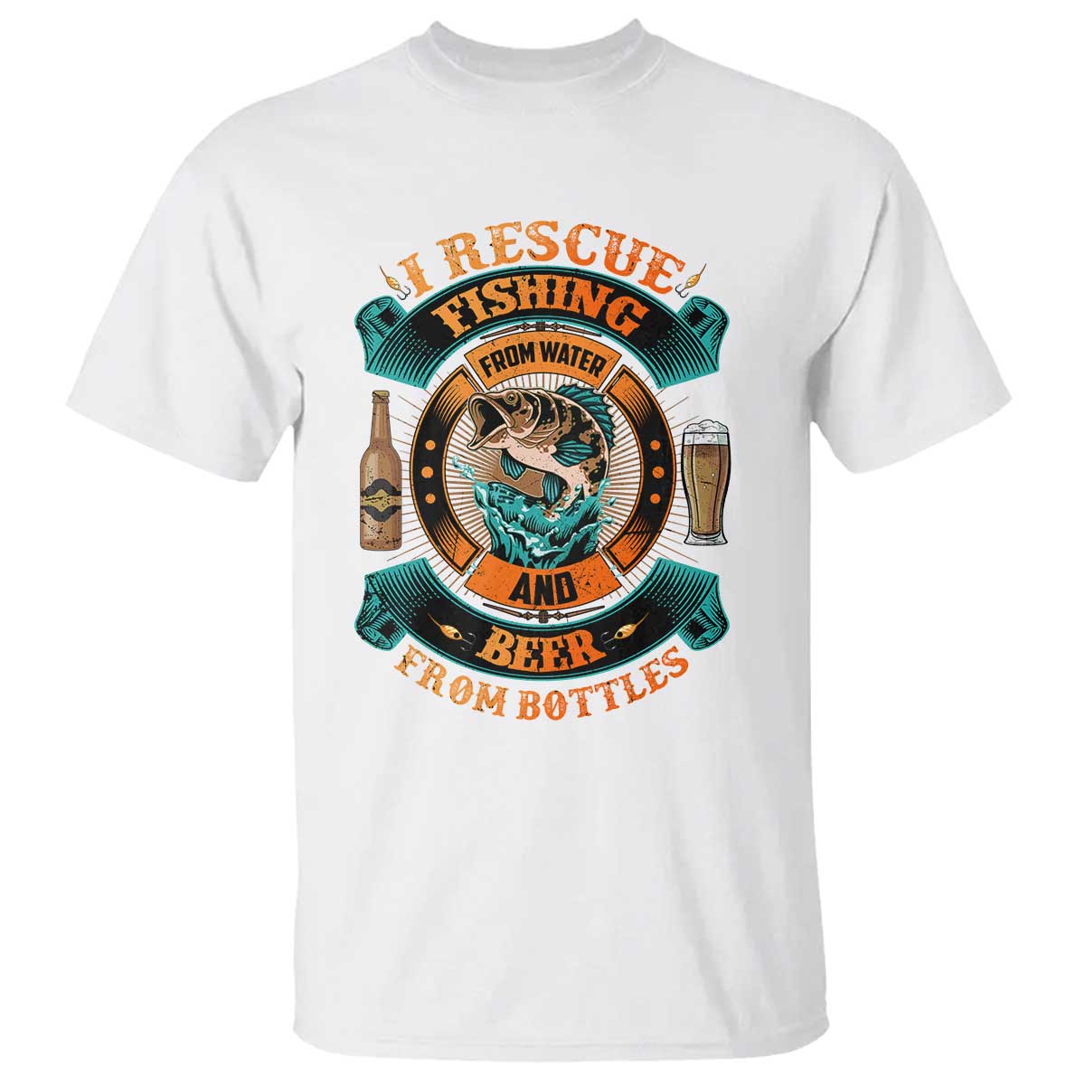Funny Fishing Drinking T Shirt I Rescue Fish From Water And Beer From Bottles TS09 White Print Your Wear