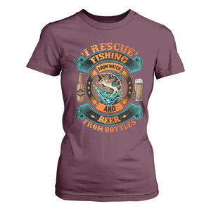 Funny Fishing Drinking T Shirt For Women I Rescue Fish From Water And Beer From Bottles TS09 Maroon Print Your Wear