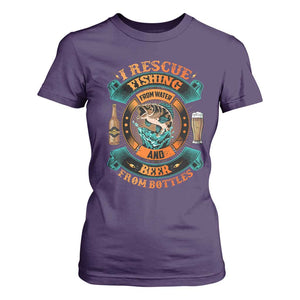 Funny Fishing Drinking T Shirt For Women I Rescue Fish From Water And Beer From Bottles TS09 Purple Print Your Wear