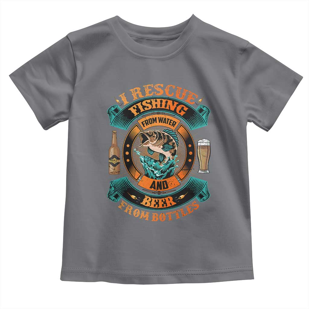 Funny Fishing Drinking Toddler T Shirt I Rescue Fish From Water And Beer From Bottles TS09 Charcoal Print Your Wear