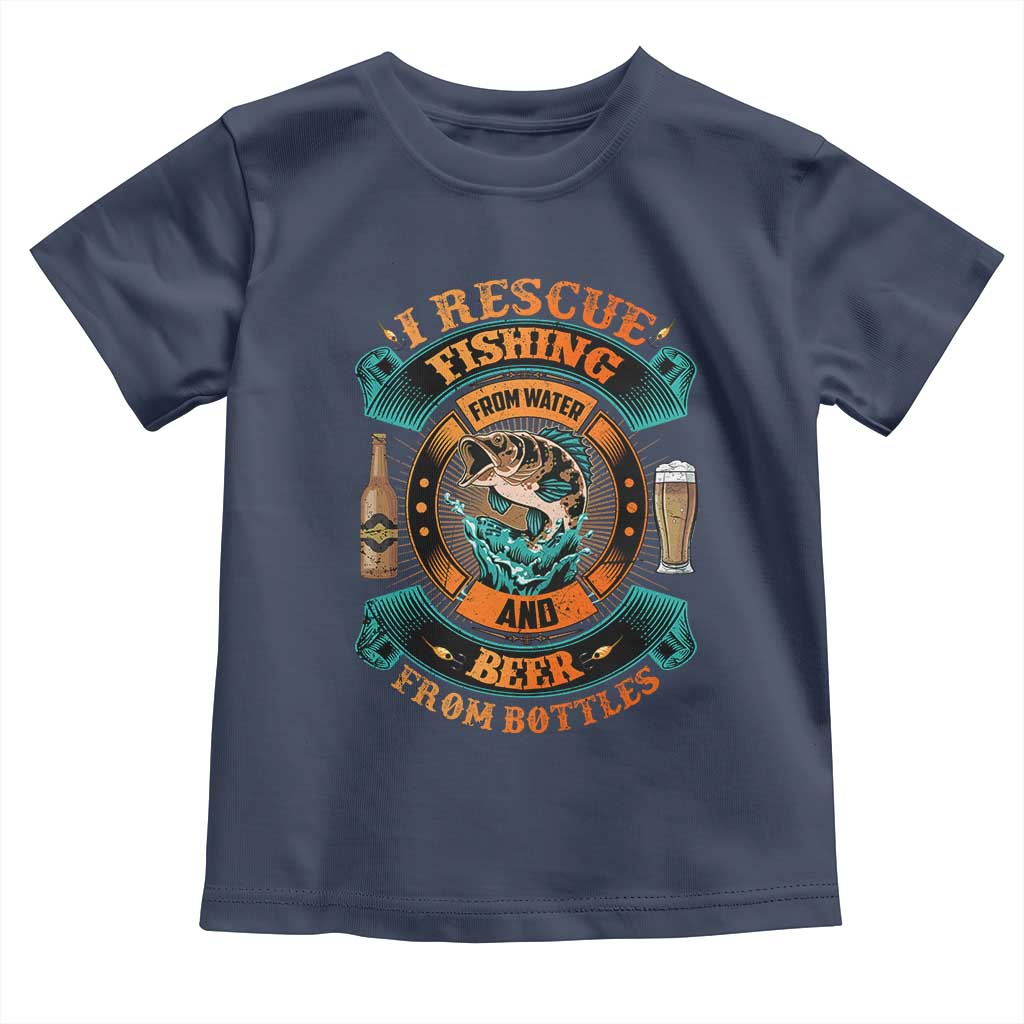 Funny Fishing Drinking Toddler T Shirt I Rescue Fish From Water And Beer From Bottles TS09 Navy Print Your Wear