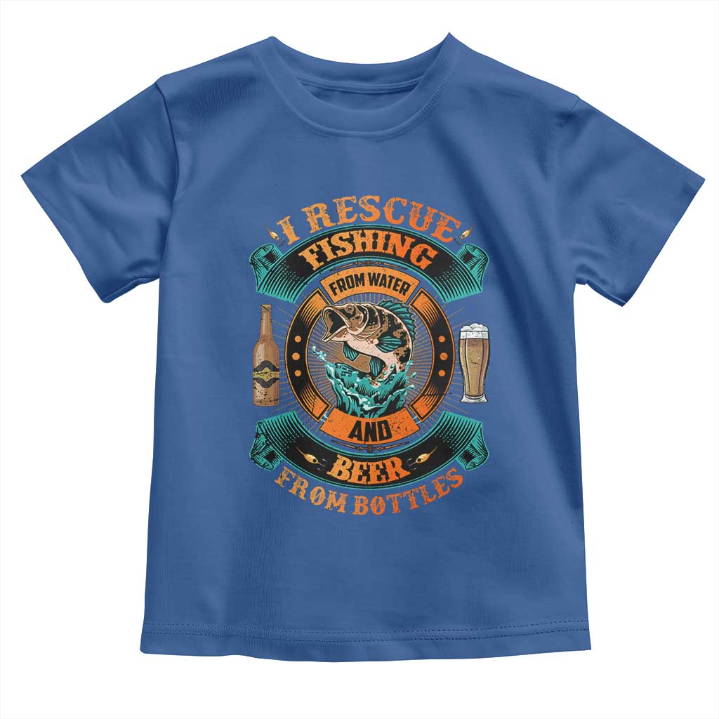 Funny Fishing Drinking Toddler T Shirt I Rescue Fish From Water And Beer From Bottles TS09 Royal Blue Print Your Wear