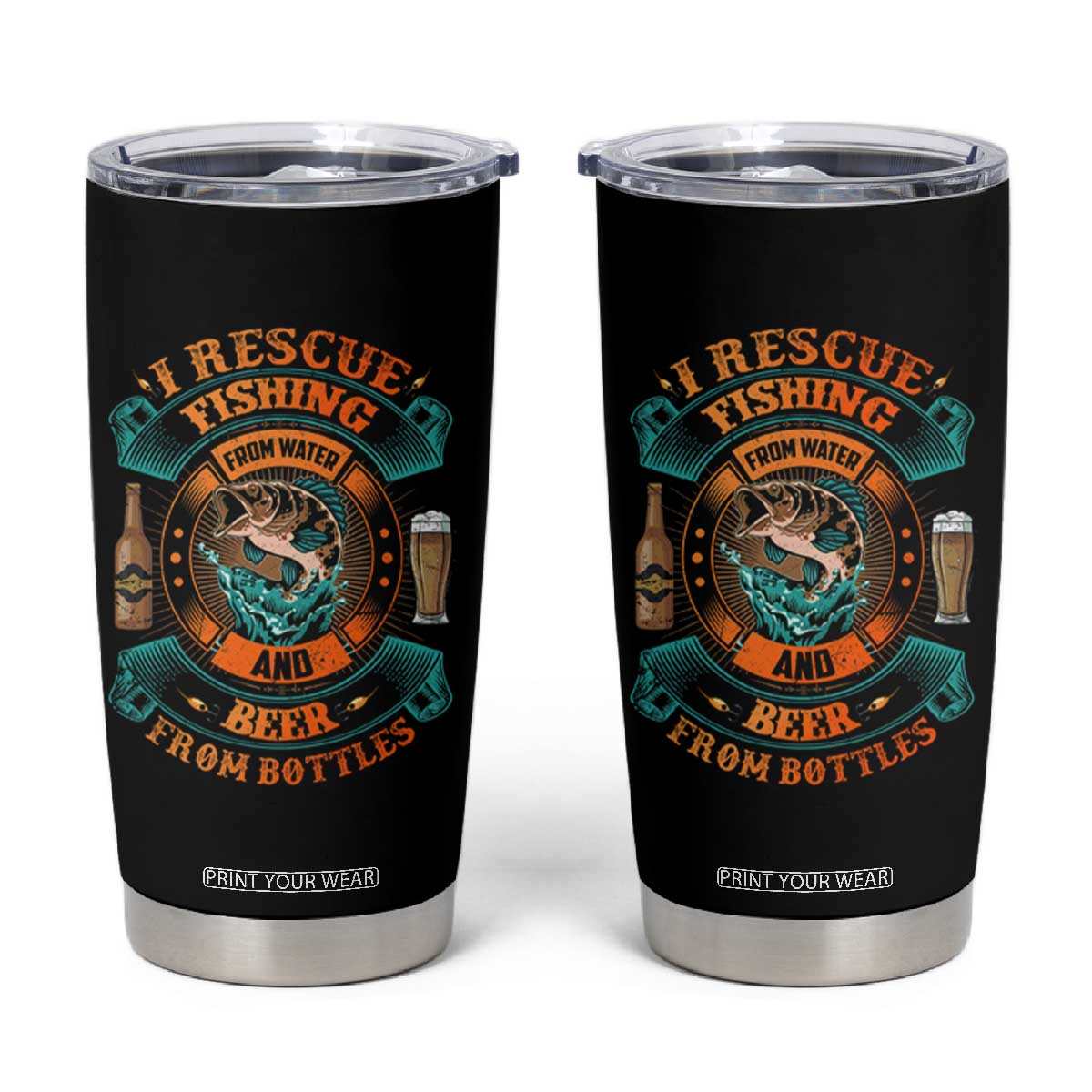 Funny Fishing Drinking Tumbler Cup I Rescue Fish From Water And Beer From Bottles TS09 Black Print Your Wear