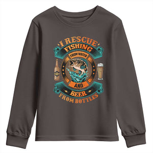 Funny Fishing Drinking Youth Sweatshirt I Rescue Fish From Water And Beer From Bottles TS09 Dark Chocolate Print Your Wear