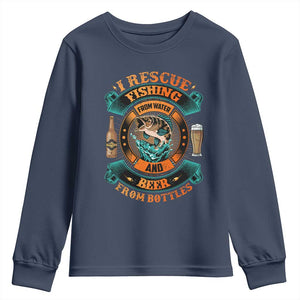 Funny Fishing Drinking Youth Sweatshirt I Rescue Fish From Water And Beer From Bottles TS09 Navy Print Your Wear