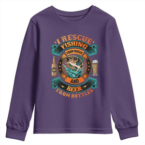 Funny Fishing Drinking Youth Sweatshirt I Rescue Fish From Water And Beer From Bottles TS09 Purple Print Your Wear