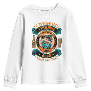 Funny Fishing Drinking Youth Sweatshirt I Rescue Fish From Water And Beer From Bottles TS09 White Print Your Wear