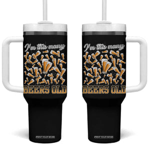 Funny Beer Lover 50th Birthday Tumbler With Handle I'm This Many Beers Old TS09 One Size: 40 oz Black Print Your Wear