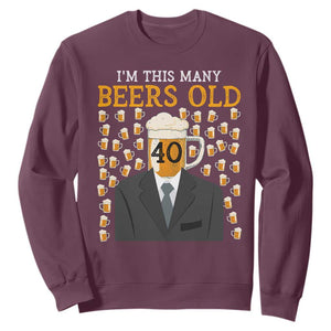 Funny 40th Birthday Drinking Sweatshirt I'm This Many Beers Old TS09 Maroon Print Your Wear