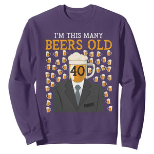 Funny 40th Birthday Drinking Sweatshirt I'm This Many Beers Old TS09 Purple Print Your Wear