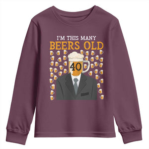 Funny 40th Birthday Drinking Youth Sweatshirt I'm This Many Beers Old TS09 Maroon Print Your Wear