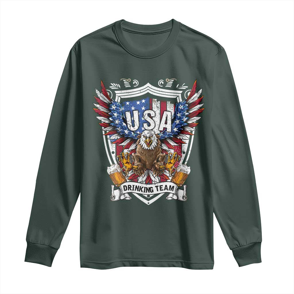 USA Drinking Team Long Sleeve Shirt TS09 Dark Forest Green Print Your Wear