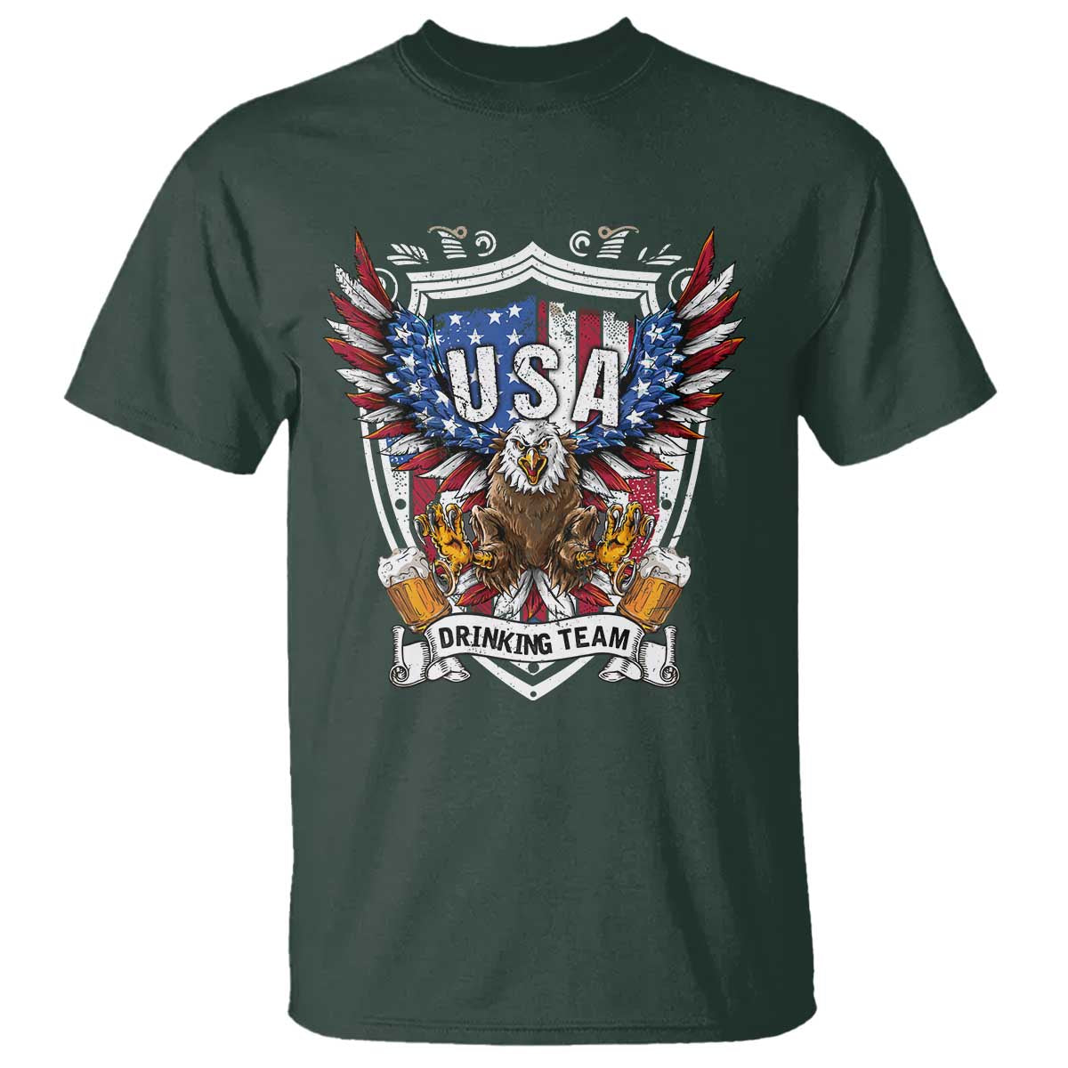 USA Drinking Team T Shirt TS09 Dark Forest Green Print Your Wear