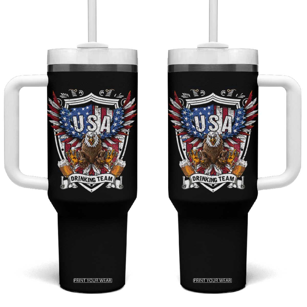 USA Drinking Team Tumbler With Handle TS09 One Size: 40 oz Black Print Your Wear